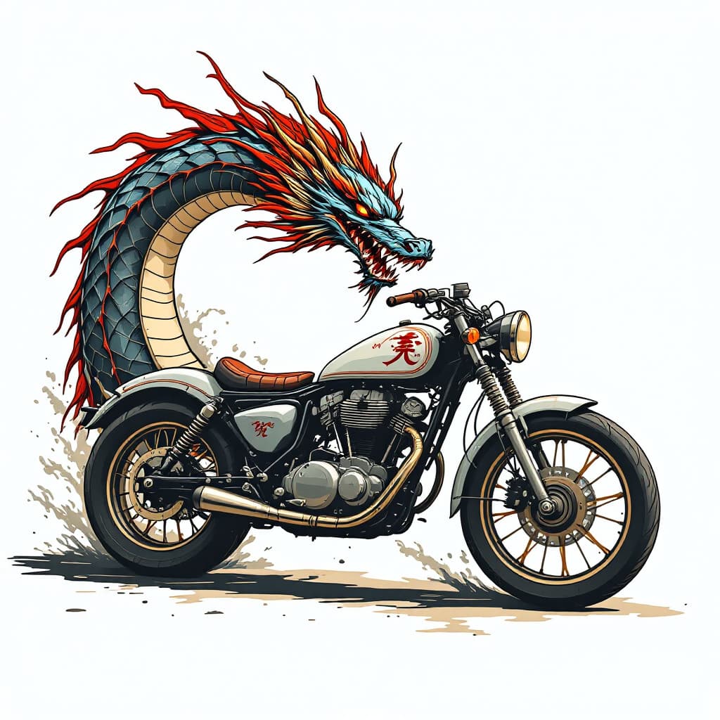 AI generated: Japanese dragón one piece design for motorcycle 

