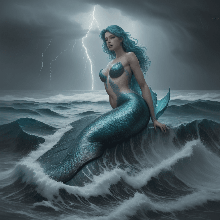 AI generated: mid range oil painting of a beautiful (mermaid: 1. 3), very detailed, with heavy impasto, turbulent ...