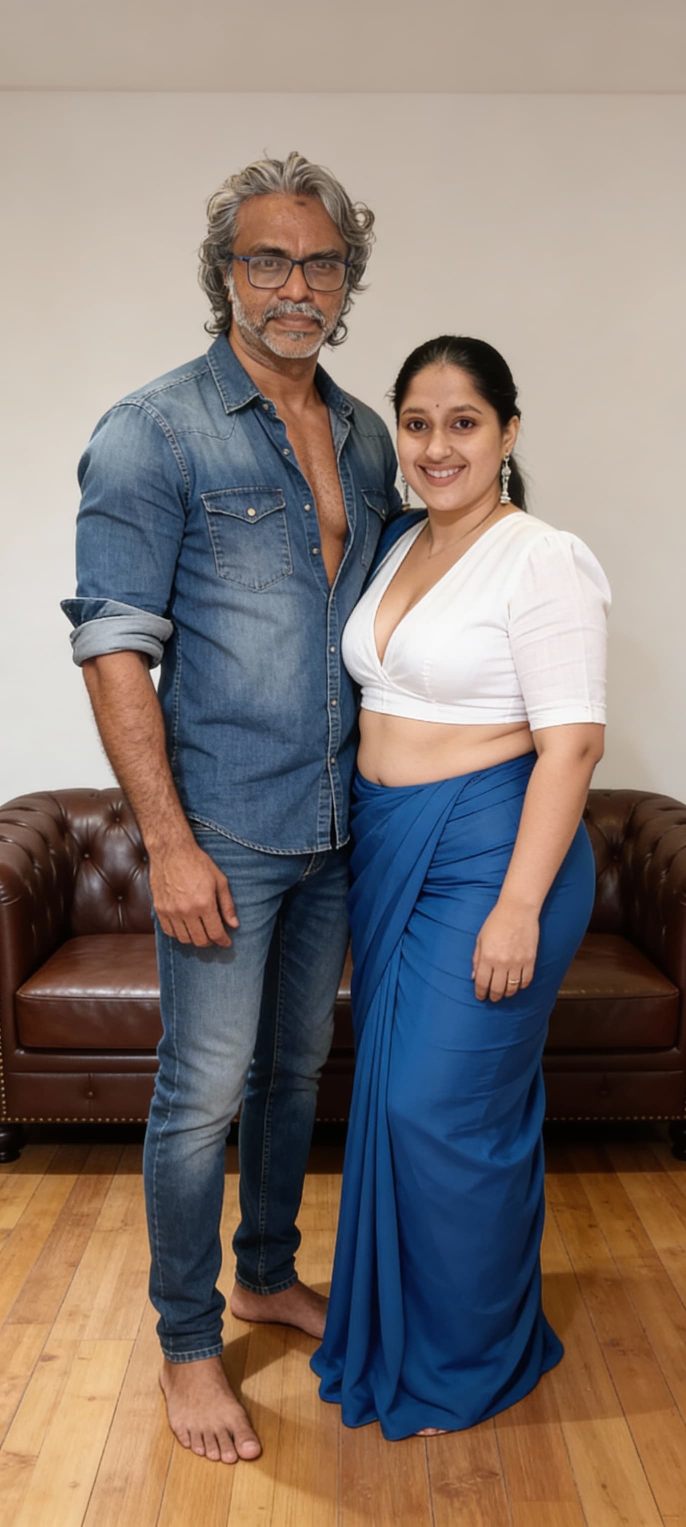 AI generated: merge the image of lady and man to a single image, show straight full body shot of couple in merged ...