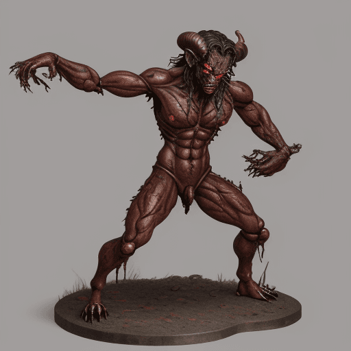 AI generated: rusty iron bloodyfull body figurine of ferocious distorted SATYR  out of Jed-Rst, Rusty, masterpiece...