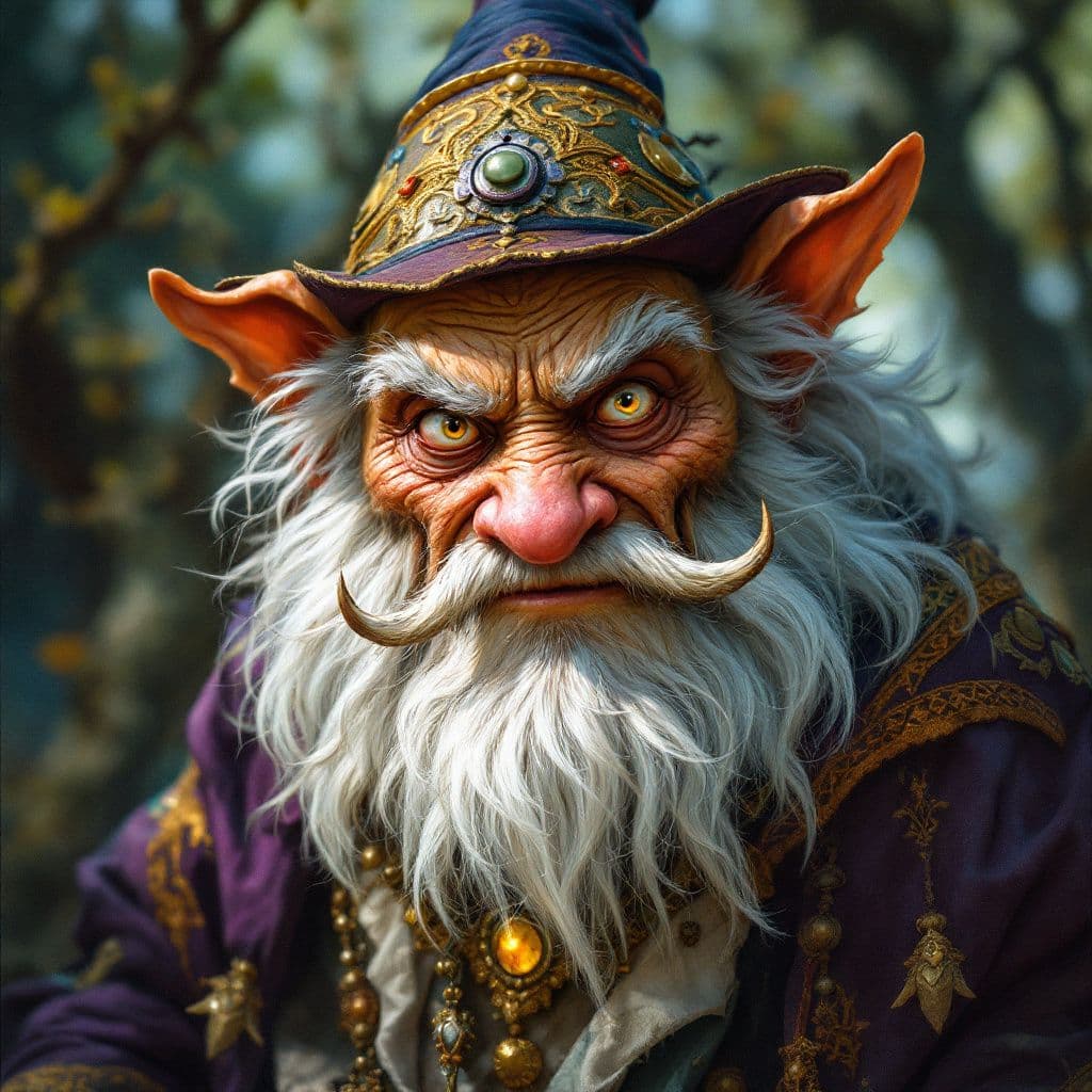AI generated: A portrait of a folklore character, such as a sly trickster or a benevolent spirit. The style is rem...