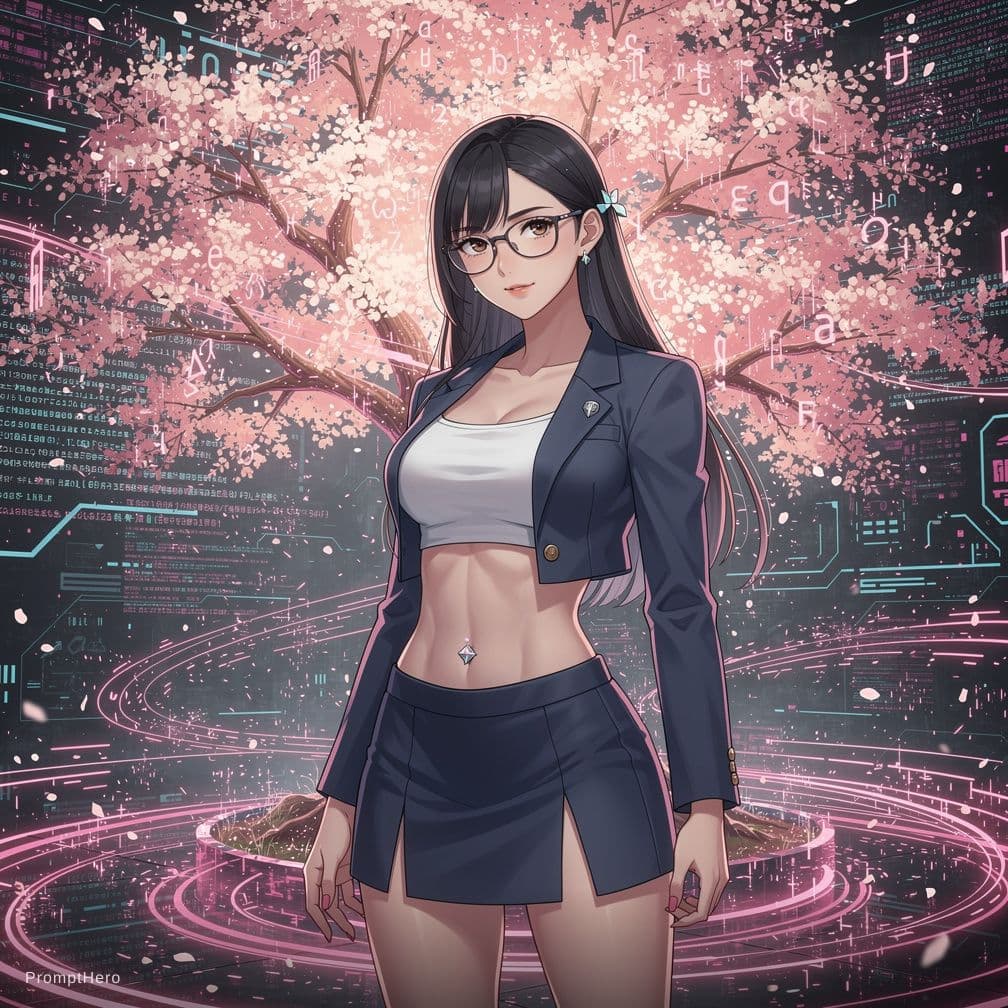 AI generated: 24 year young niji anime asian girl, very sultry look, so hot girl, beautiful charismatic girl, so h...