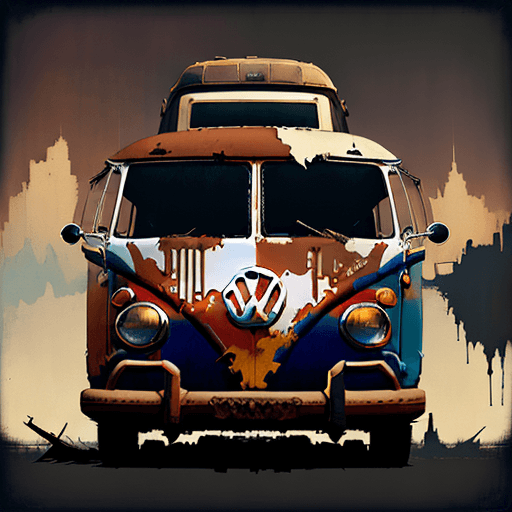 AI generated: vw bus, canvas art, abstract art printing, in the style of brian mashburn, light red and light brown...