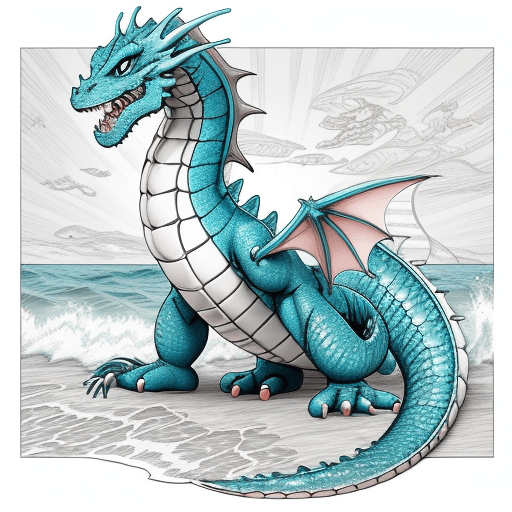 AI generated: coloring book just the art lines happy ocean baby dragon 