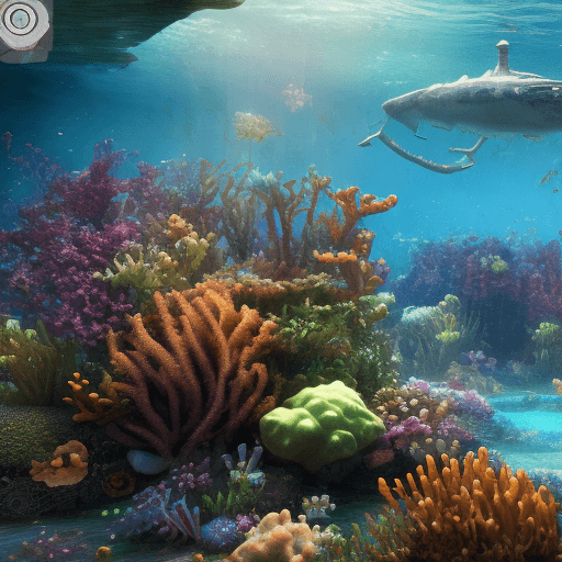 AI generated: High resolution photography, dreamy; POV, underwater, 3d game, realistic graphics, underwater explor...