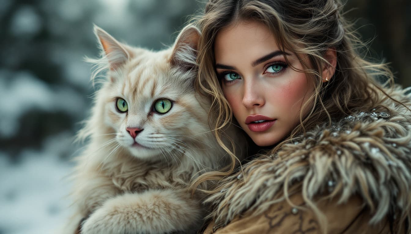AI generated: 
photo réaliste et détaillé d'une femme barbare belle et généreuse avec des yeux vert et de longs ch...