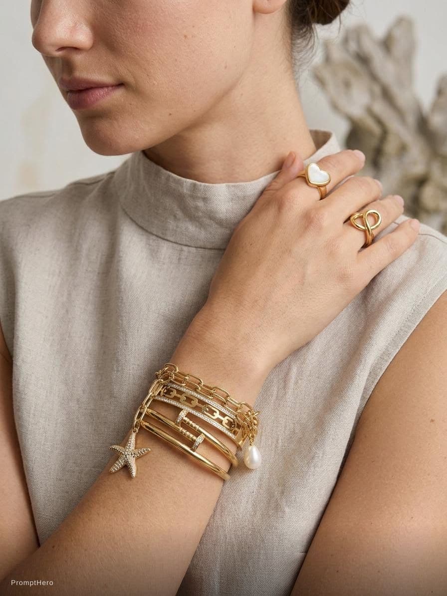 AI generated: aodel wear all jewellery  photo I have given

