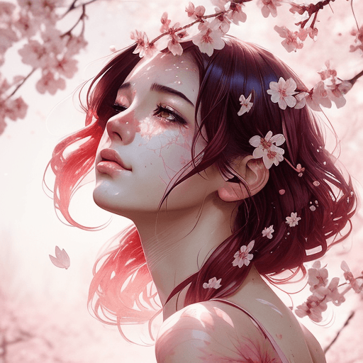 AI generated: Cherry blossoms bloom, Softly falling to the ground, Springtime's fleeting grace| dynamic pose | cen...