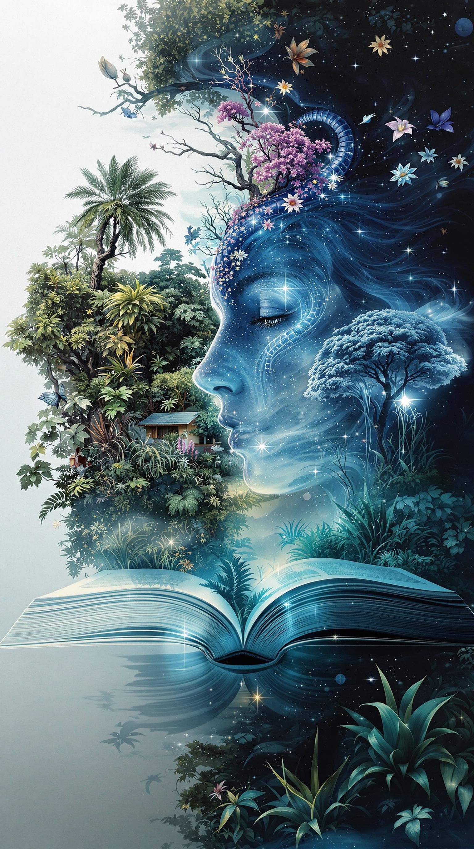 AI generated: Book that opens to another world On this side is a swamp and on the other side is a beautiful paradi...
