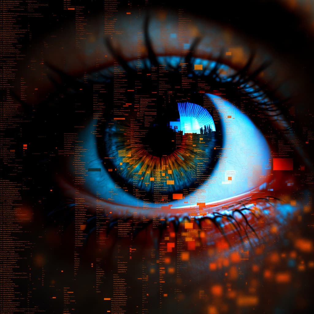AI generated: A Fragmented Echoes Montage of a human eye, where overlapping images create a sense of movement via ...