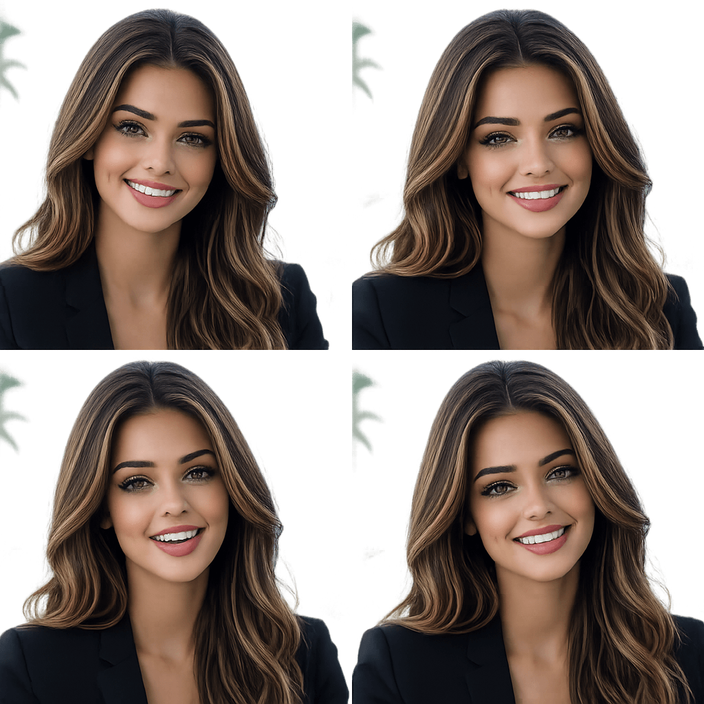 AI generated: 4 exactcly consistant tiny variations of facial expressions and head position typical of a video con...
