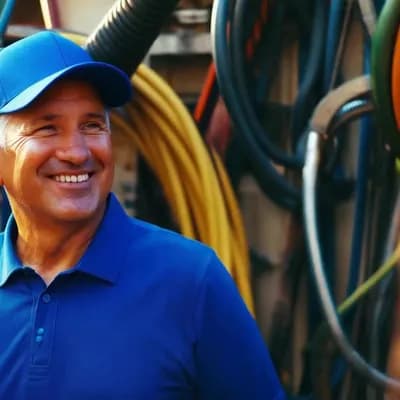 AI generated video: 

Happy Father's Day background hydraulic hoses dad with blue baseball cap AND BLUE POLO SHIRT smi...