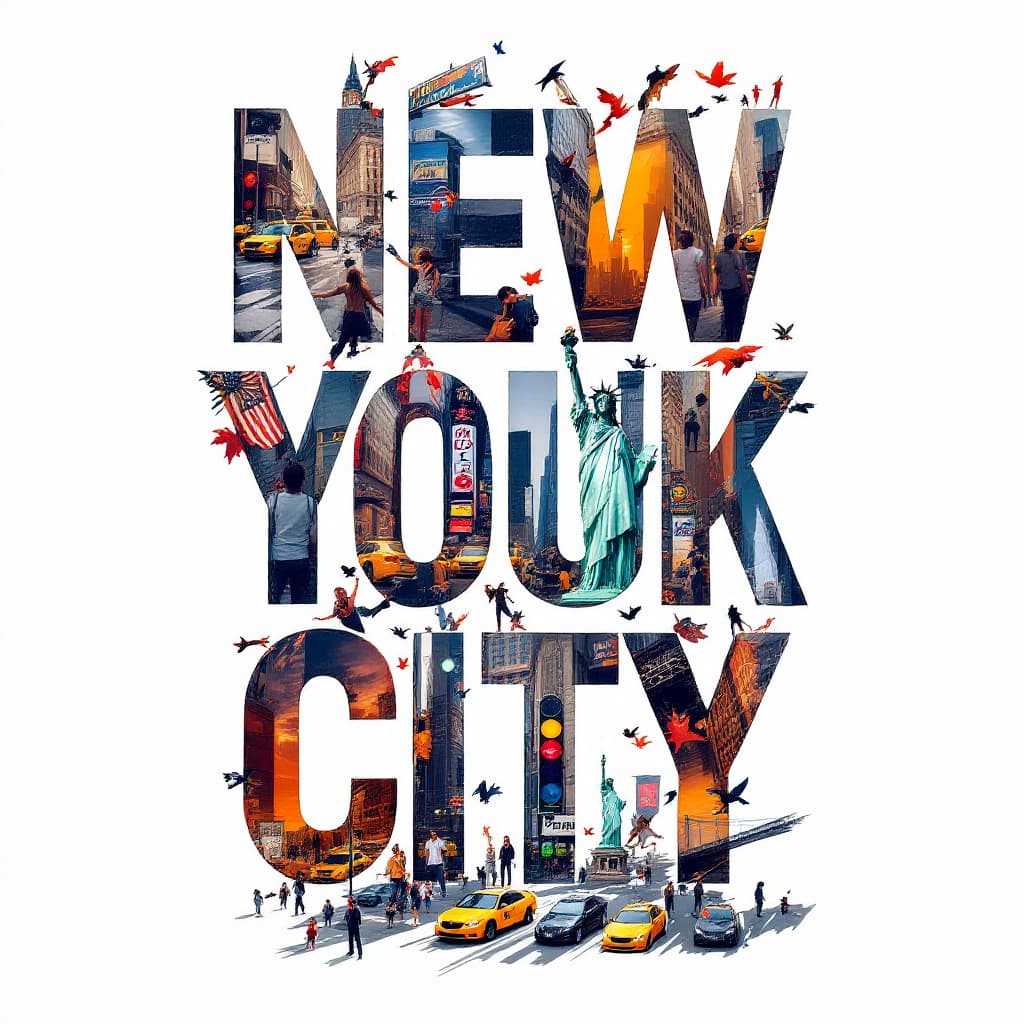 AI generated: A striking, high-contrast cinematic photo-style vertical collage that captures the essence of New Yo...