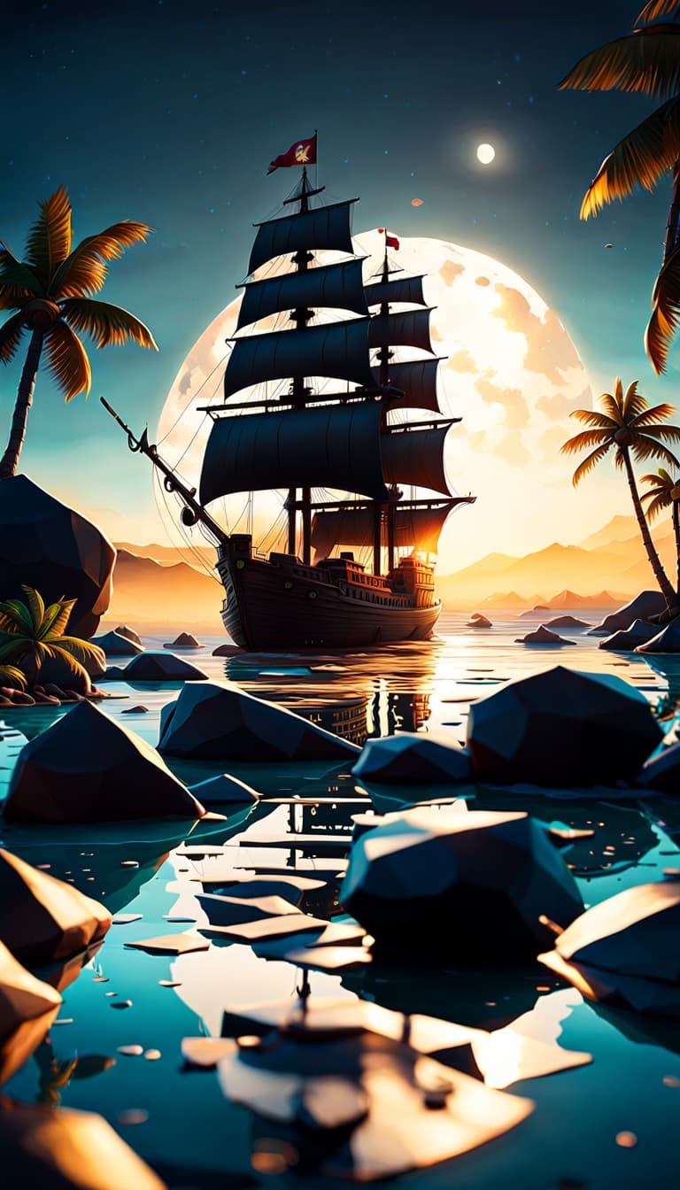 AI generated: extremely detailed CGI wallpaper, 16k, multi-textured, sea flat, dazzling , 4k, 8k, low poly rocks, ...