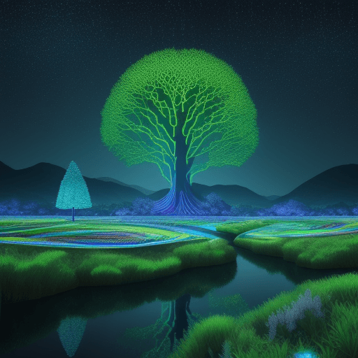 AI generated: a 3D and colorful digital landscape resembling a natural haven but instead of trees and rivers incor...