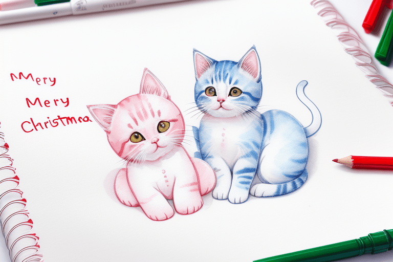 AI generated: Drawing on Christmas writing paper, cute Christmas, for coloring, kitten, cute, baby, Christmas, cut...