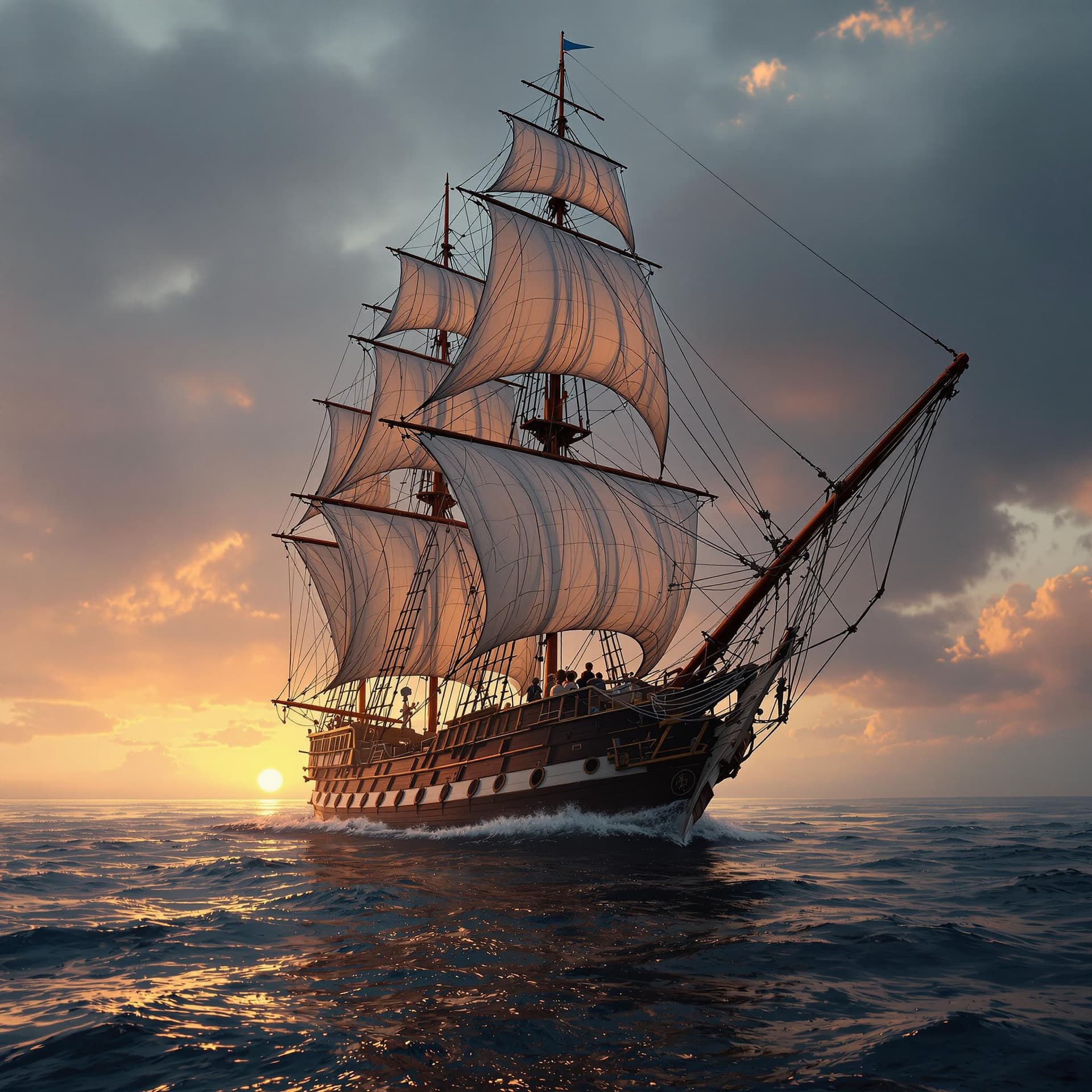 AI generated: Photo of a ultra realistic sailing ship, dramatic light, pale sunrise, cinematic lighting, battered,...