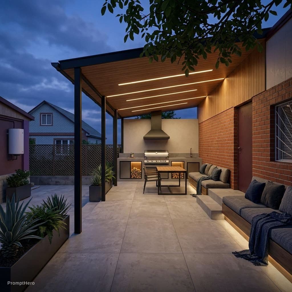 AI generated: Architectural renovation visualization of an existing narrow courtyard terrace between two buildings...