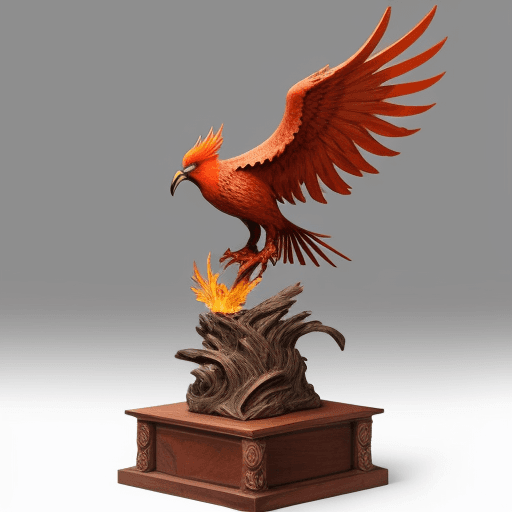 AI generated: phoenix bird wooden statue