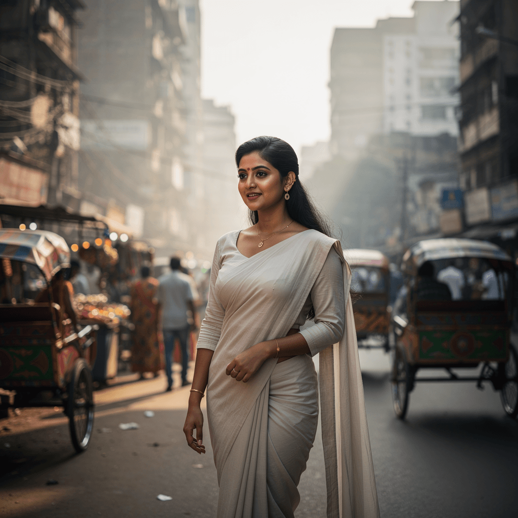 AI generated: A hyper-realistic portrait of a young Bengali woman, captured in an 8k raw photo, standing confident...