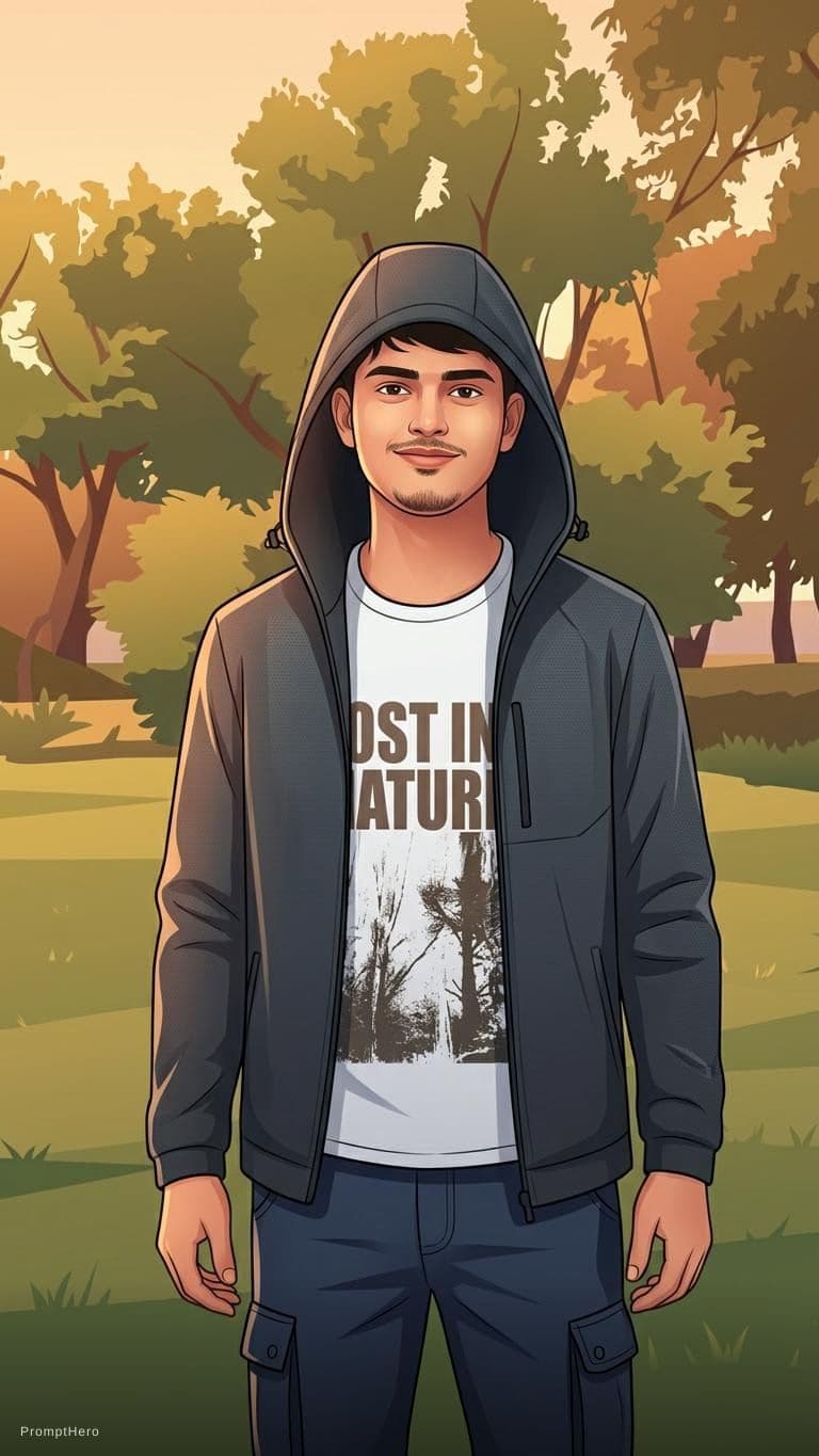 AI generated: create a man 2d with a nice random main color hooded 
jacket, a nice pants.create a gray male 2d wi...