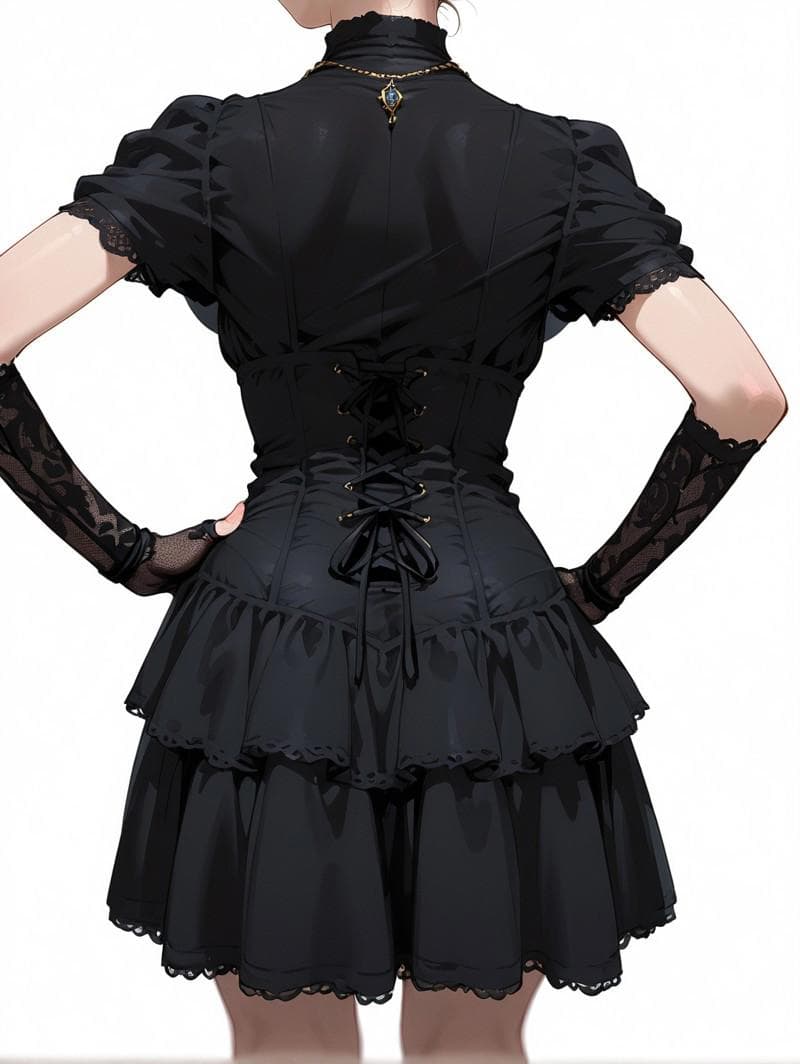Gothic Lace Trim Short Sleeve Shirt Dress