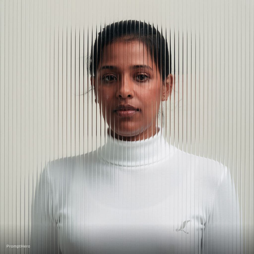 AI generated: high resolution photography, front central profile, woman facing front, gaze to front, wearing a whi...