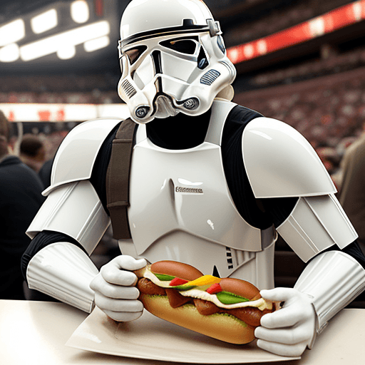AI generated: clone trooper eating a hot dog with john cena