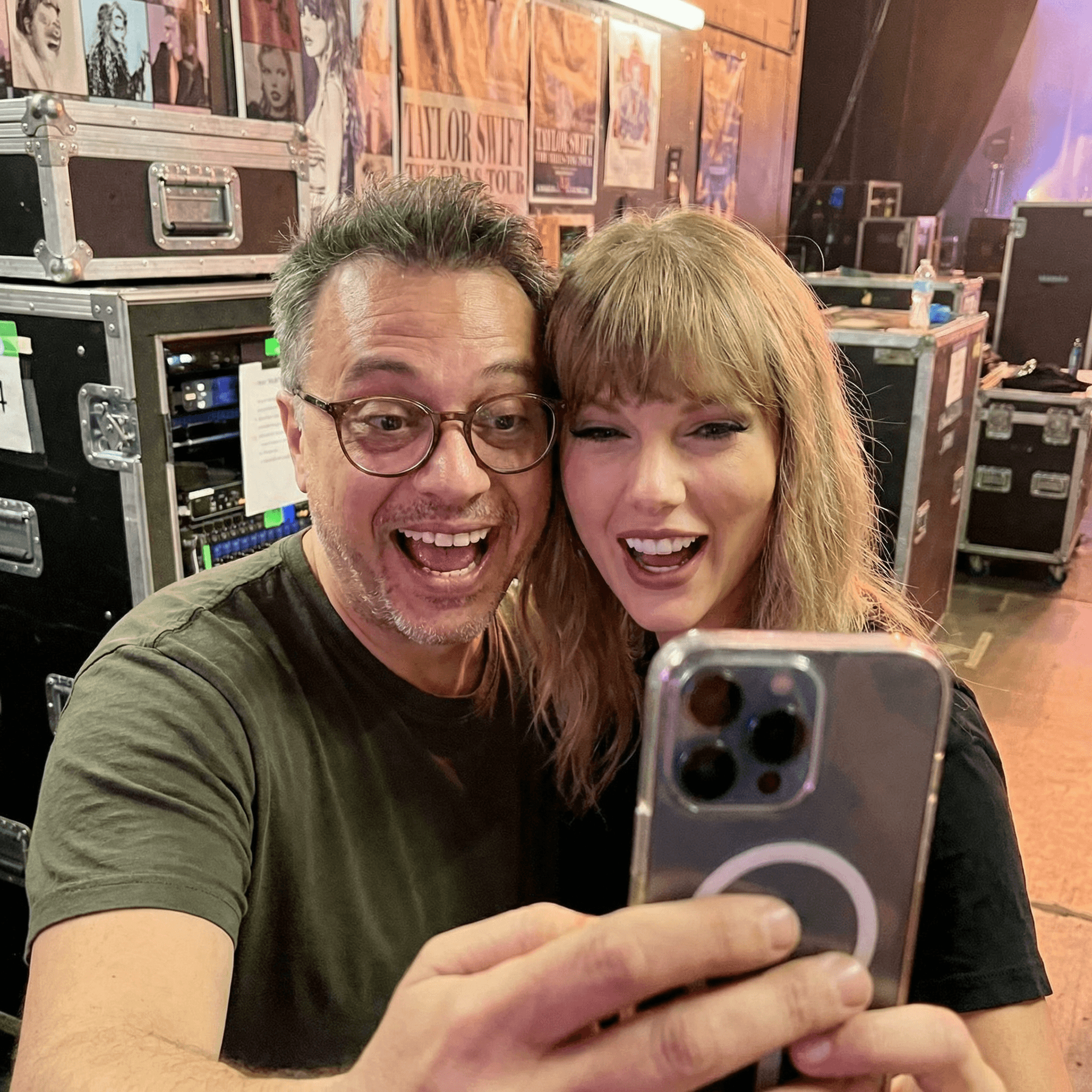 AI generated: with Taylor Swift backstage at a concert, excited fans vibe