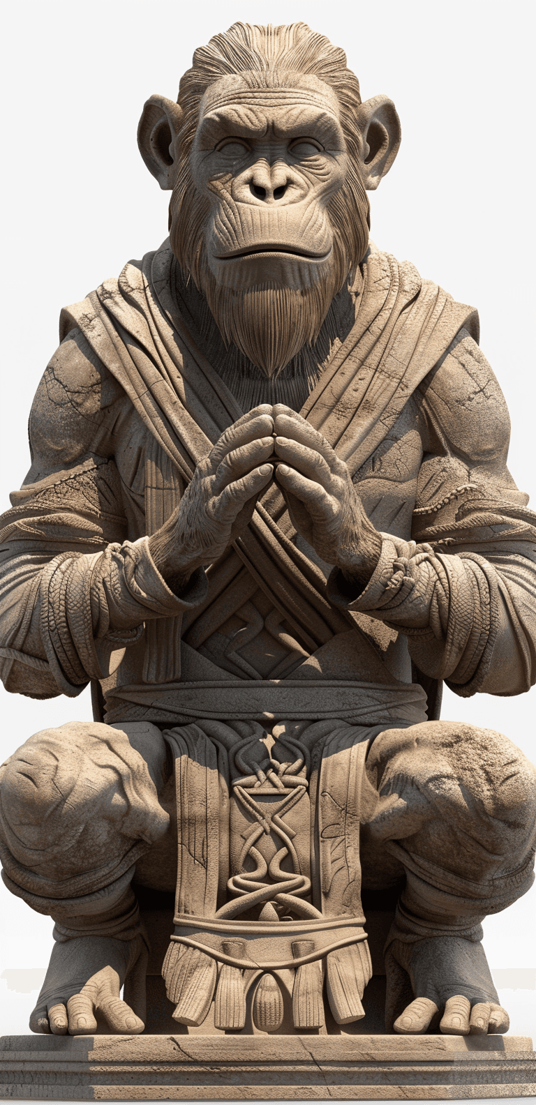 AI generated: A stone sculpture of the monkey man from Planet of the Apes, great lawgiver, wearing an ancient robe...