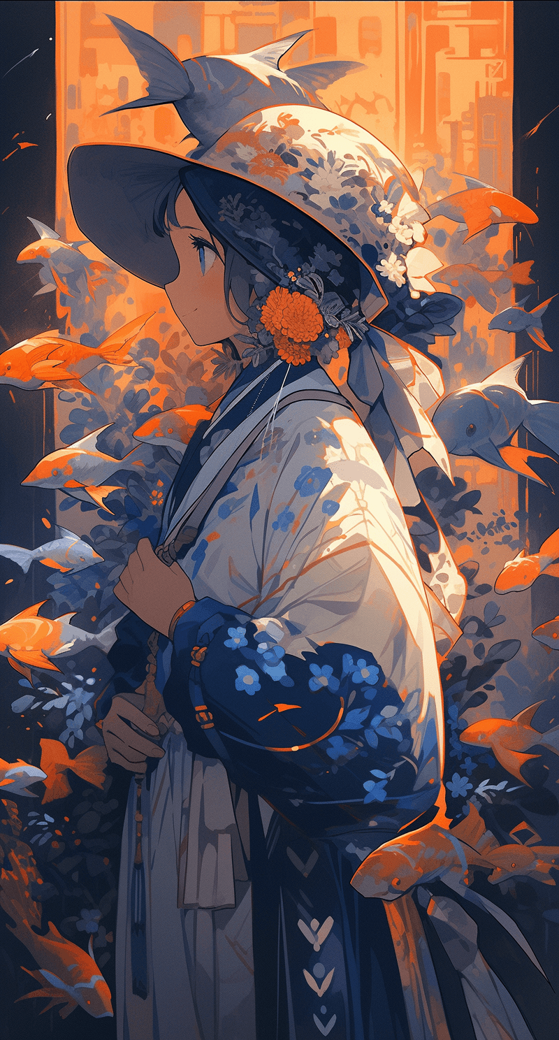 AI generated: the art of the world, in the style of surreal illustrations, dark blue and orange, naturalistic port...
