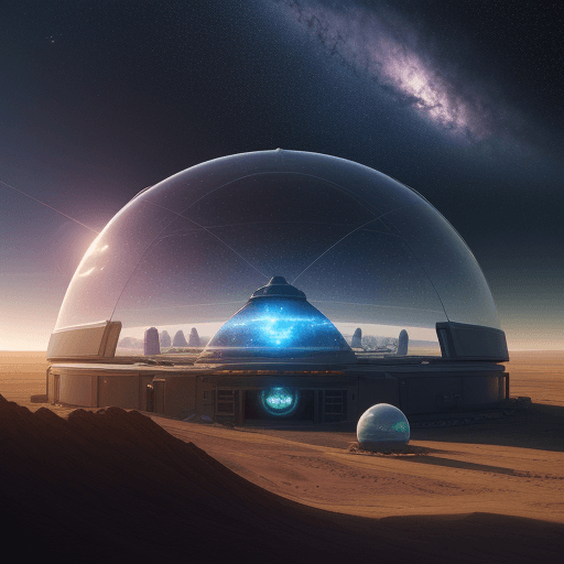 AI generated: A science fiction picture ,A farm under a transparent protective dome on another planet ,scifi techn...