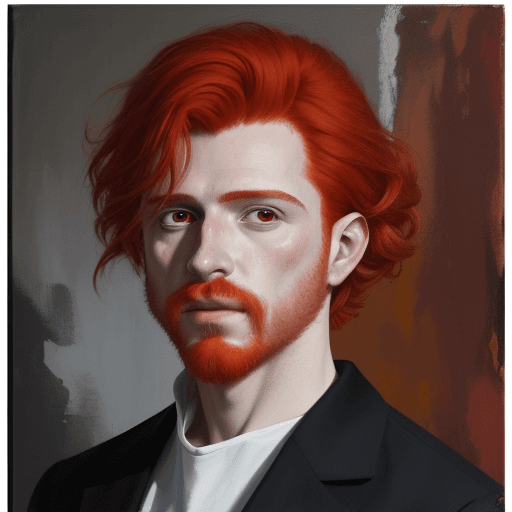 AI generated: oil on canvas of the Spanish red hair actor Alvaro Cervantes. Style based on the brutalist artwork b...