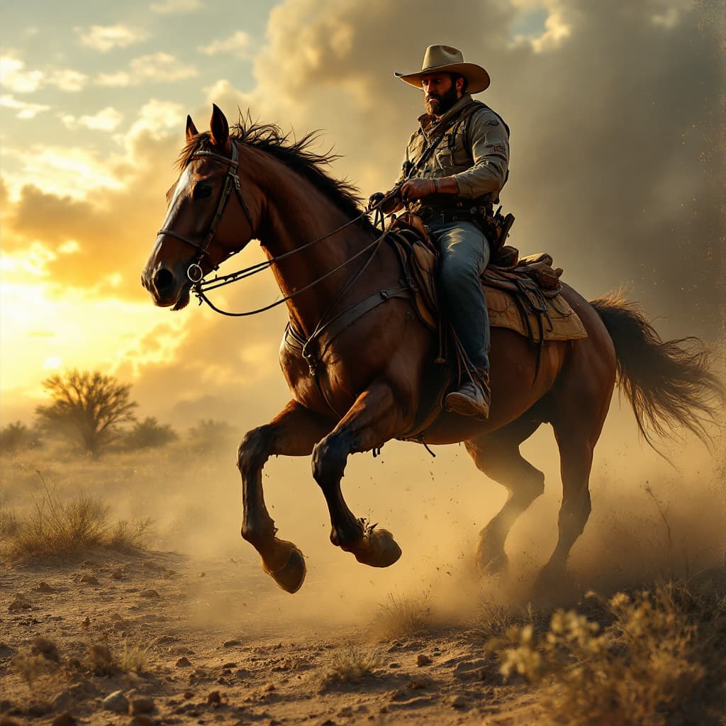 AI generated: a man in Texas riding horse and killing terrorist 