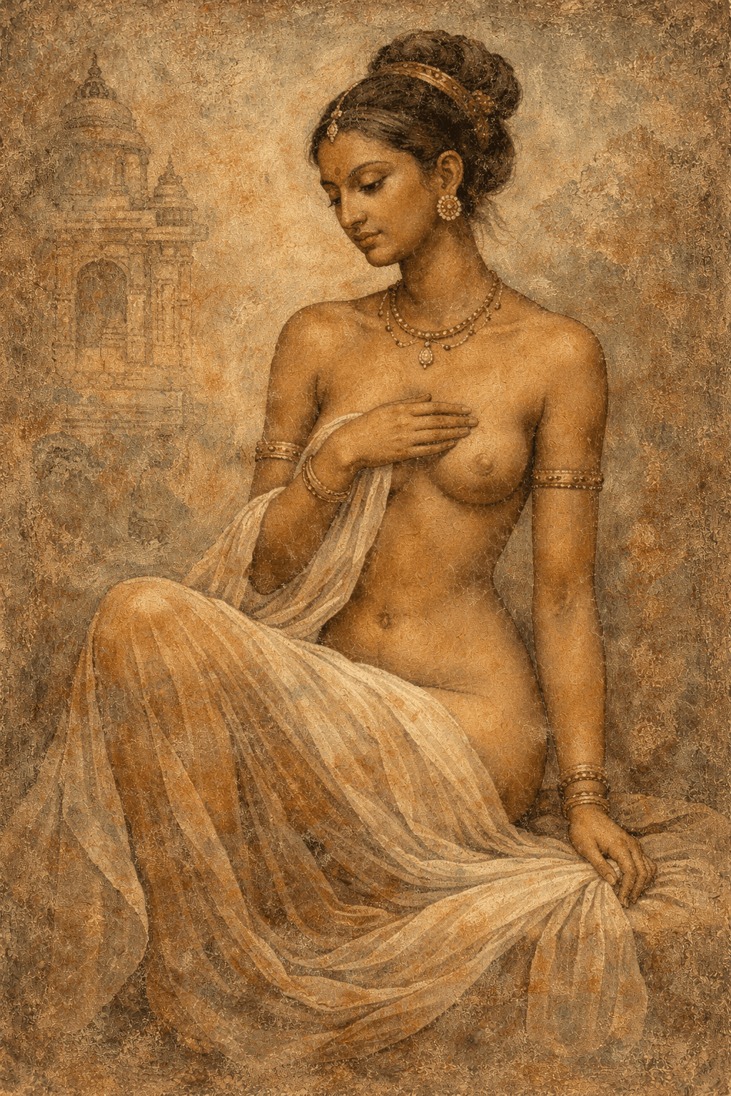 AI generated: A classical Indian fine-art depiction of an Indian woman inspired by ancient temple sculptures and A...