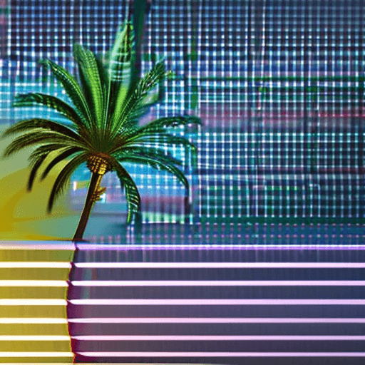 AI generated: a realistic single palm in front of the artwork (in the middle) on a smooth green lofi background, h...