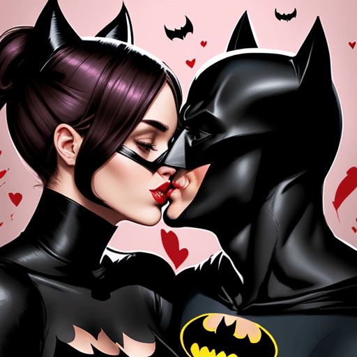 AI generated: Batman+ Catwoman kissing on Valentine's Day
