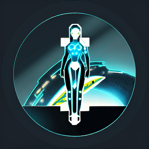 AI generated: sci-fi realistic art style, a square cyborg icon of a futuristic surfer surfing out from the center....