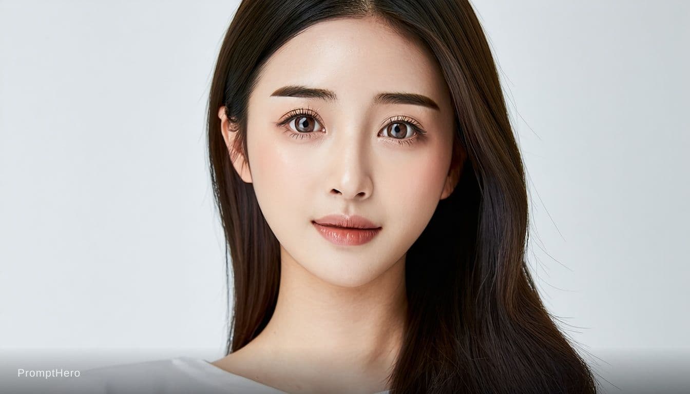 AI generated: young asian woman, narrow oval face, slightly longer face proportion, soft cheekbones with minimal c...