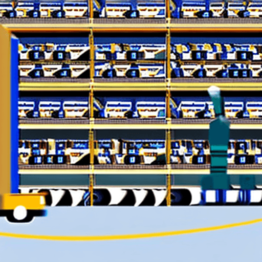 AI generated: A simple, vector-style graphic featuring an eCommerce fulfillment concept. The illustration shows a ...