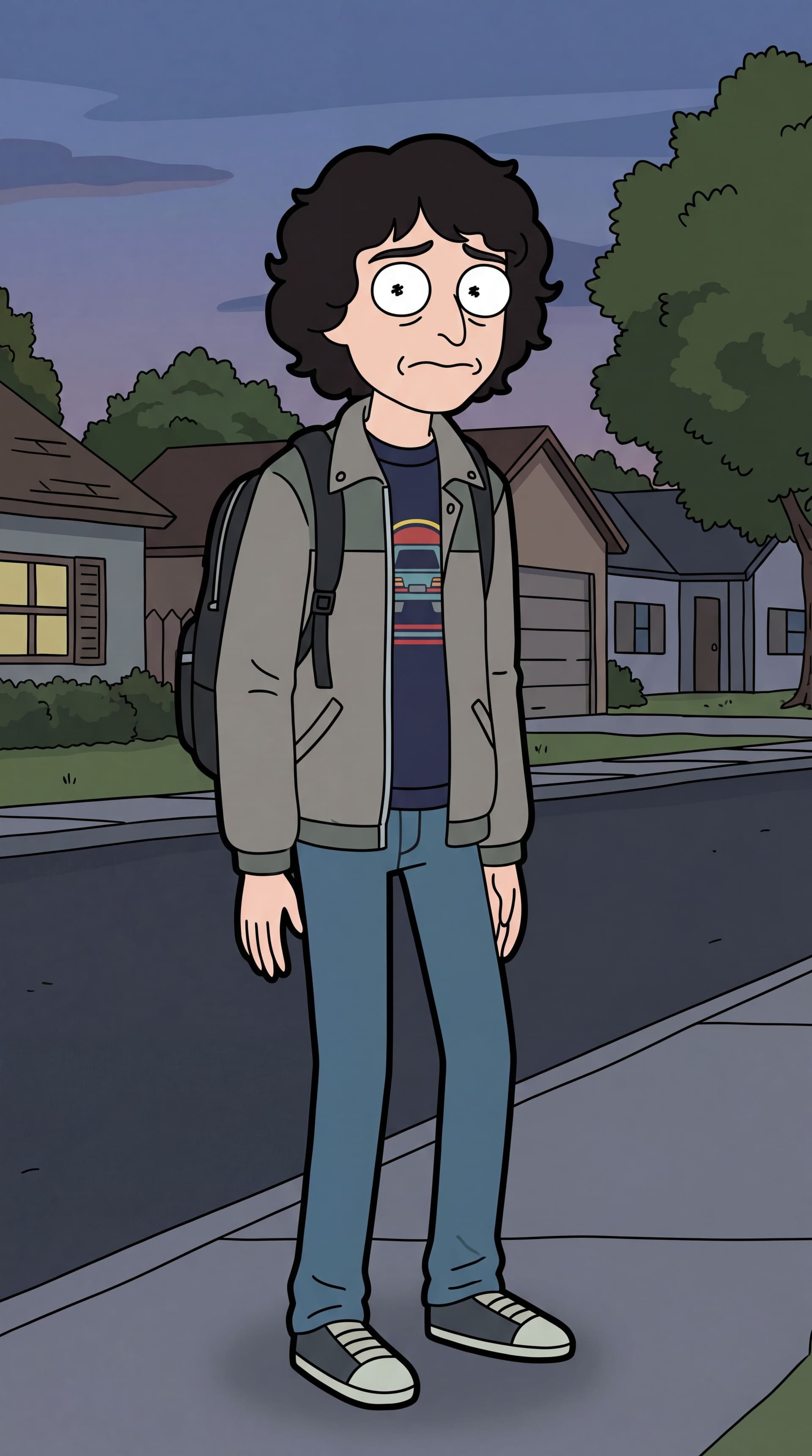 AI generated: Generate full-body cartoon characters in the iconic Rick and Morty animation style.  Make Mike from ...