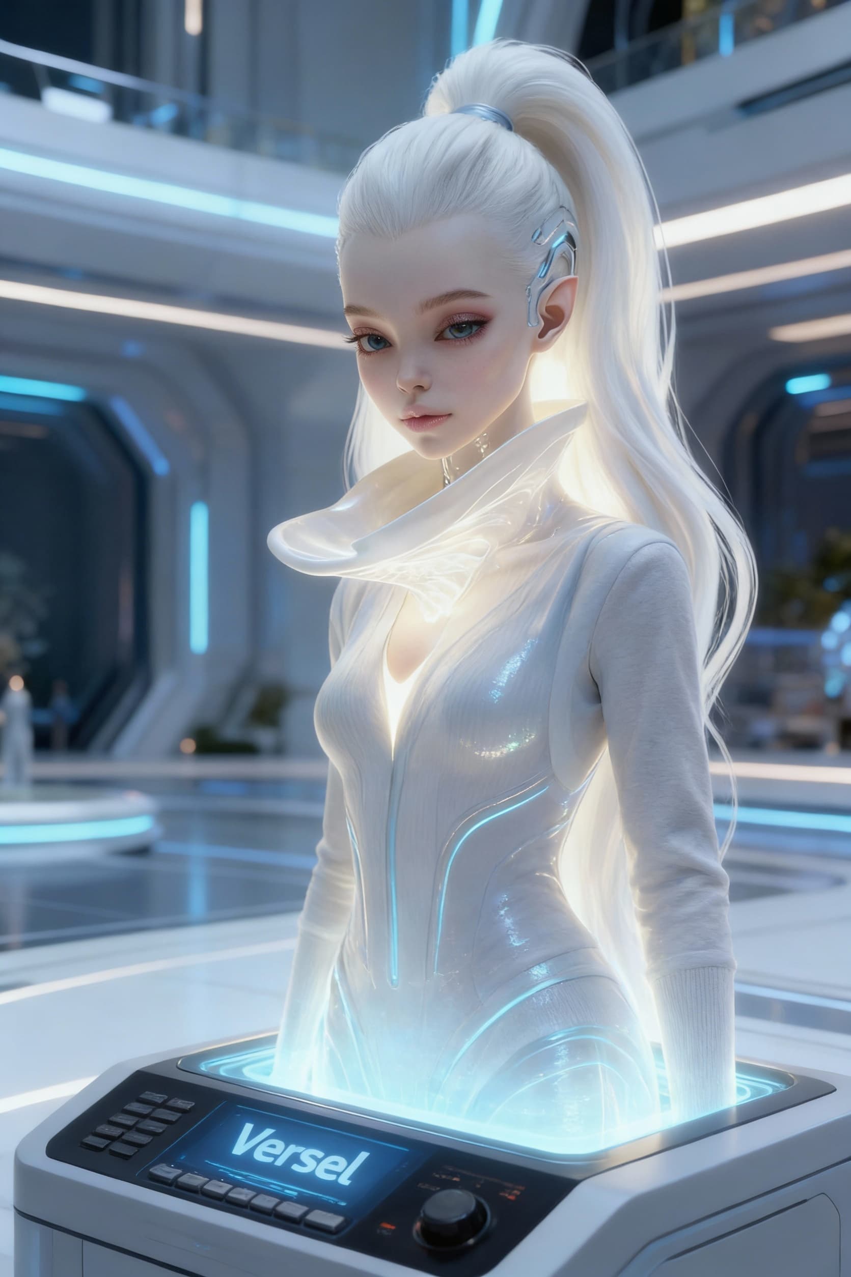 AI generated: Use Reference Images to imagine, in detail, an AI construct of the character emanating from a consol...