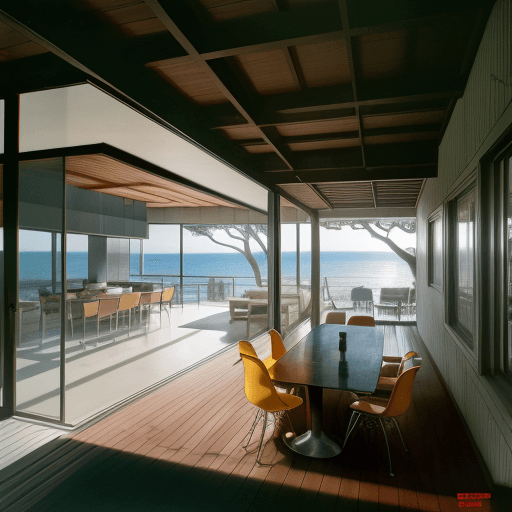 AI generated: Hyper realistic BOTTLE OF BEER  level exterior photo of a mid century modern style house overlooking...