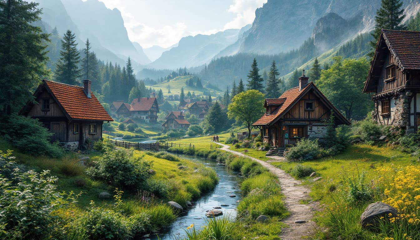 AI generated: village scenery, 8k