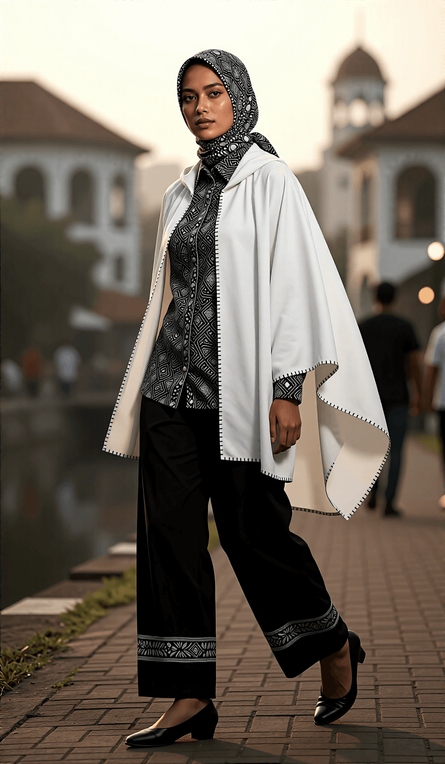 AI generated: Fashion photography. Late evening sun.
 A tall  Indonesian model, looking at camera, 30 years old,  ...
