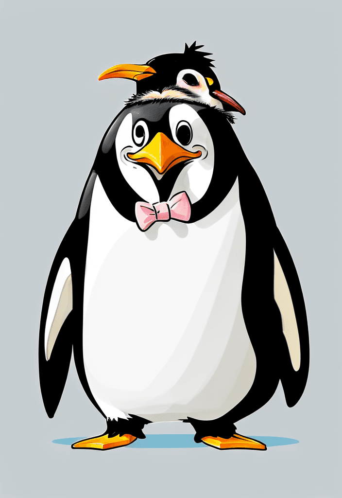 AI generated: Draw a cute penguin with a comically exaggerated beard.

The artwork should feature vibrant and whim...