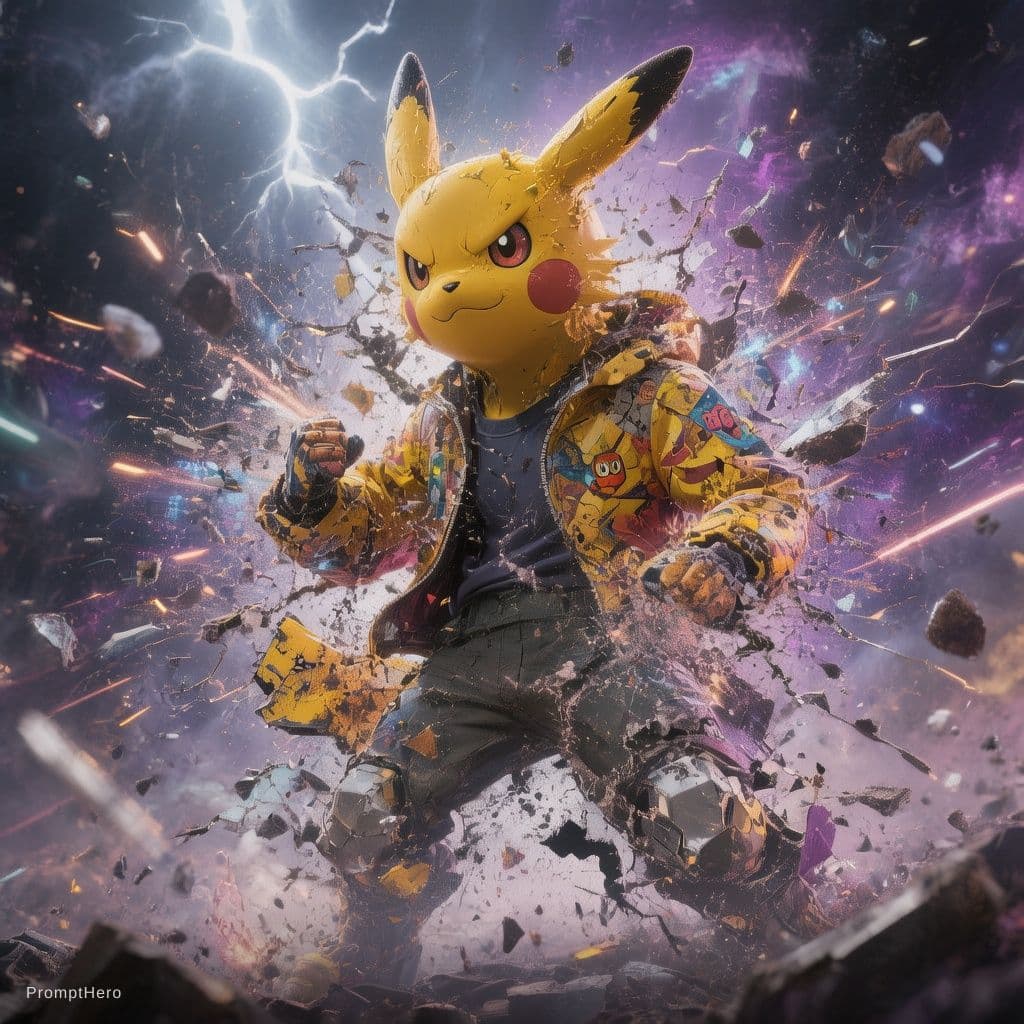 AI generated: Generame Una imagen Una portada de Pokémon con temática de ruptura espació tempora