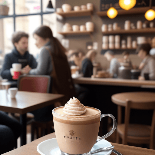 AI generated: realistic photo of a chailatte in a busy cafe
