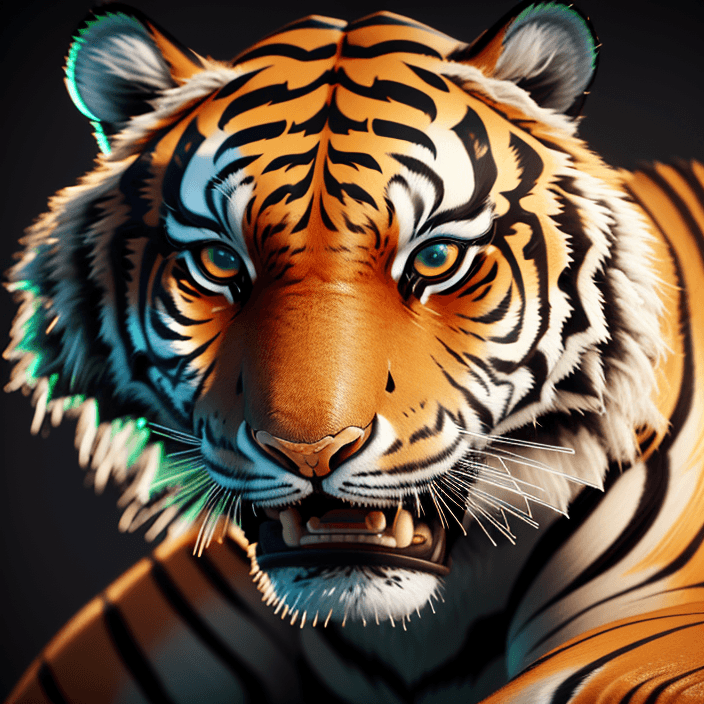 AI generated: detailed tiger, made of clay, high-quality artwork, cinematic, 3D, 8k render, colourful