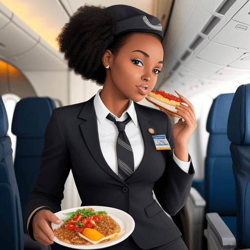 AI generated: black girl, flight attendent, food